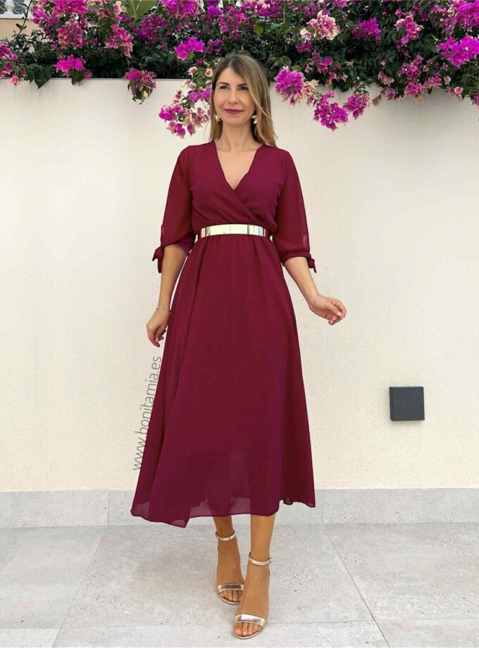 Vestido gasa burdeos