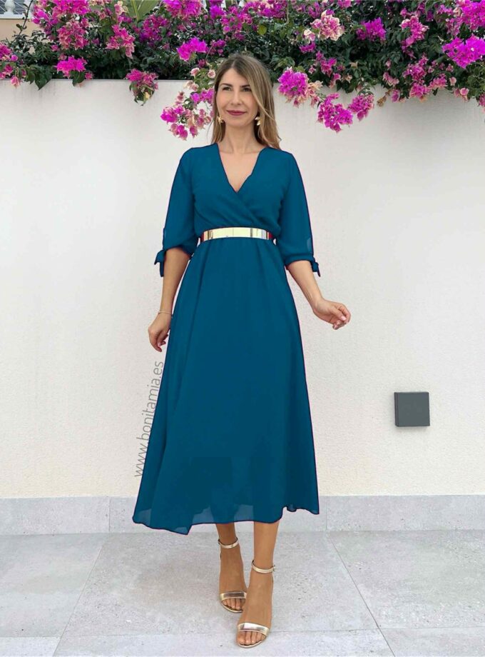 Vestido gasa petróleo