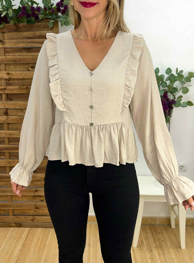 Blusa volantillo beige