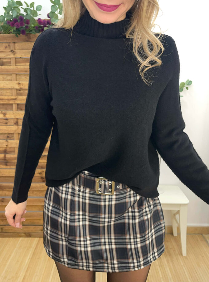 Falda pantalón cuadros negra