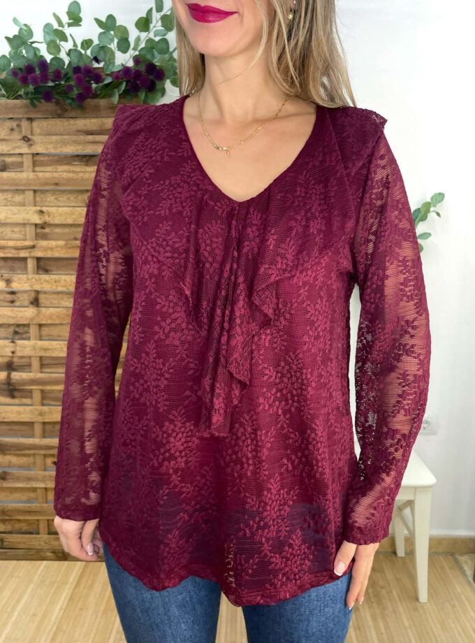 Blusa encaje burdeos