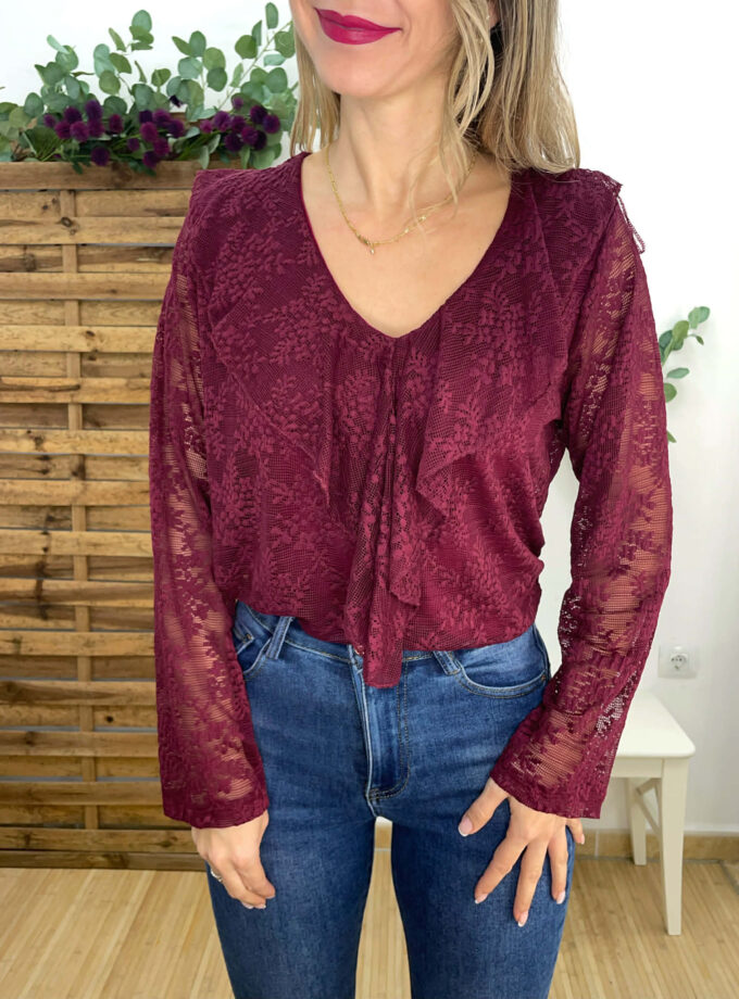 Blusa encaje burdeos