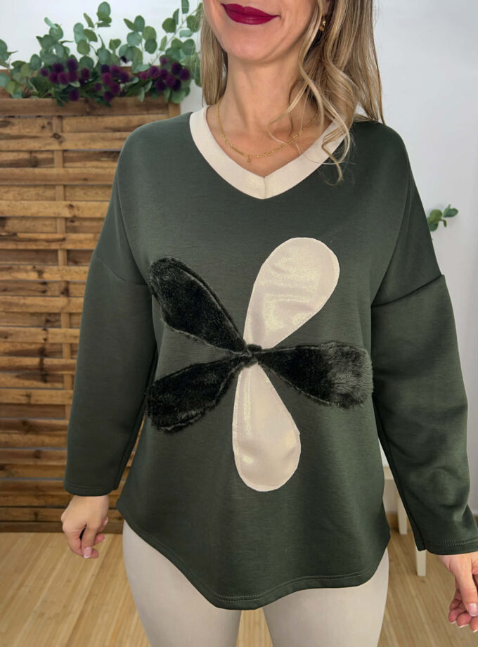 Sudadera flor verde