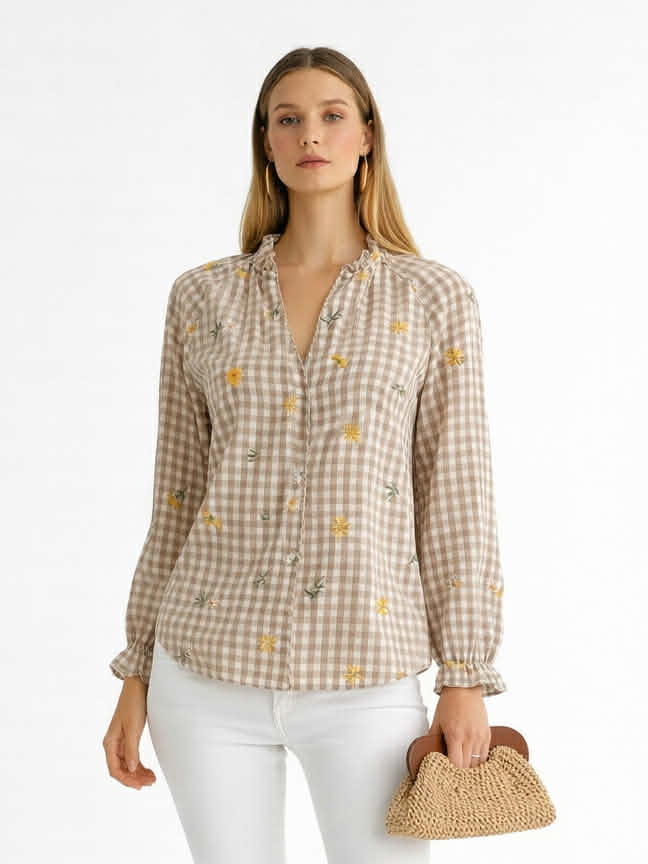 Camisa floral camel