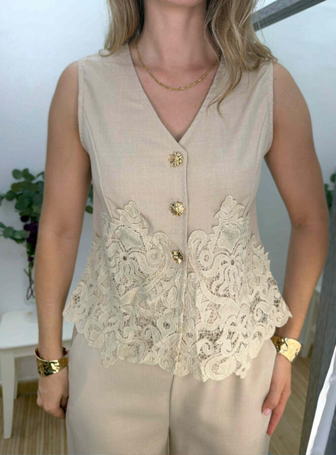 Conjunto Guipur taupé