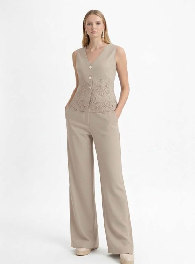 Conjunto Guipur taupé