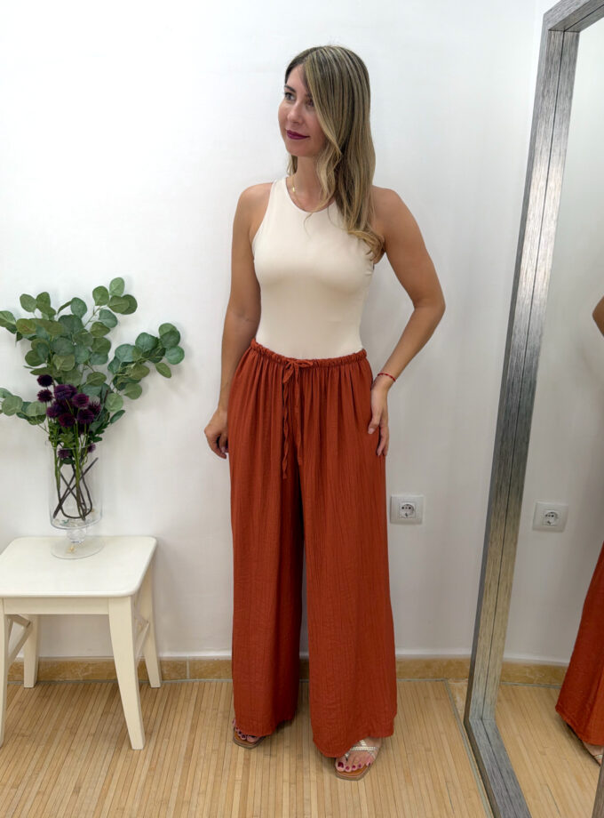 Pantalón bambula teja
