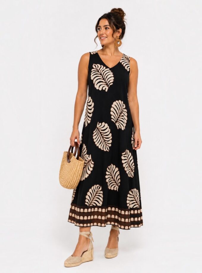 Vestido hojas negro