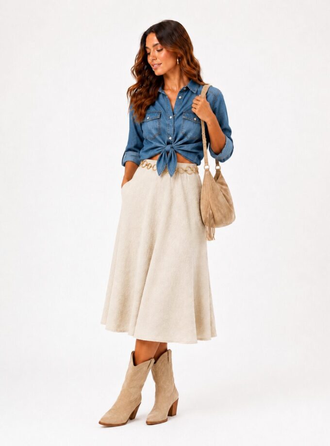 Falda midi beige
