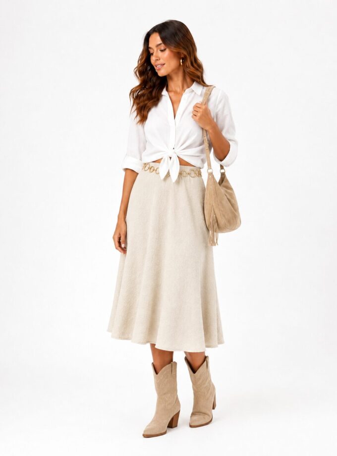 Falda midi beige