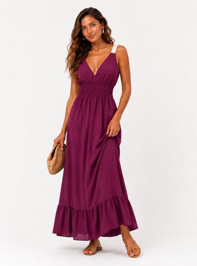 Vestido bicolor berenjena
