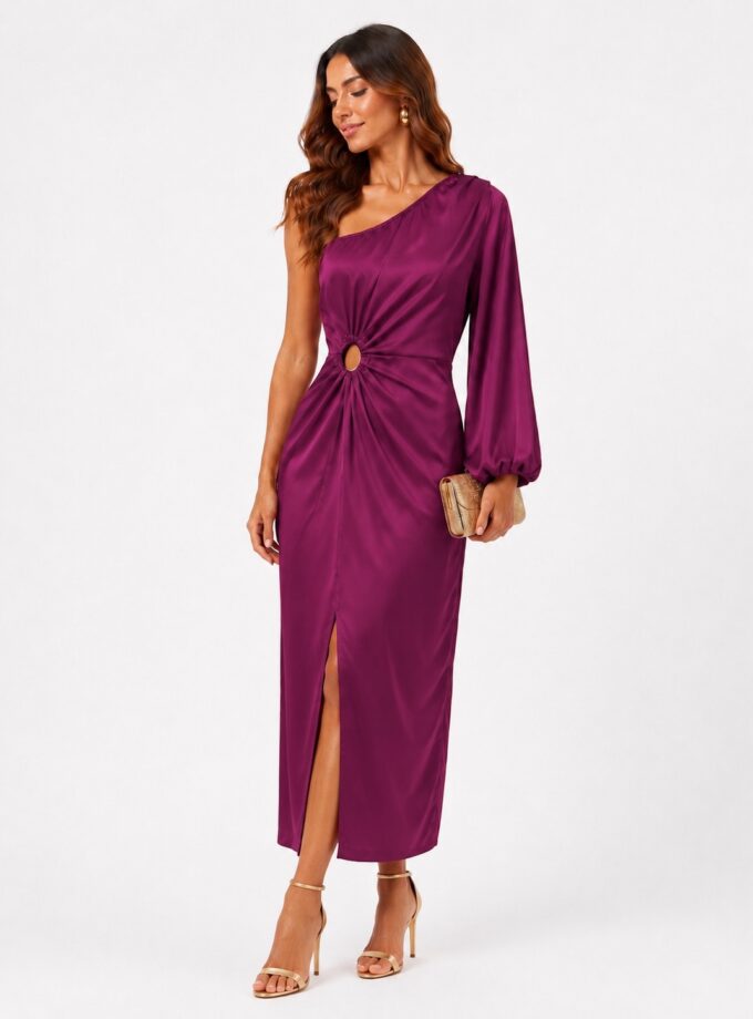 Vestido raso berenjena