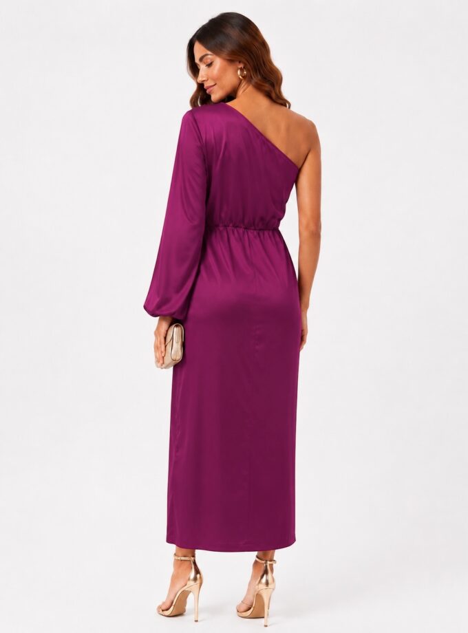 Vestido raso berenjena